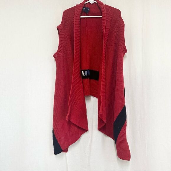 Ralph Lauren Kids Red Blue long Cut Asymmetrical Knit Sleeves Sweater Vest 8-10 - Picture 2 of 11